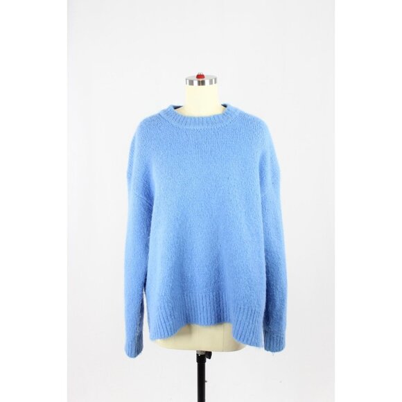 ZARA Blue Synthetic Wool Blend Fuzzy Knit Relaxed Fit Crew Neck Sweater, Size M - Picture 1 of 12